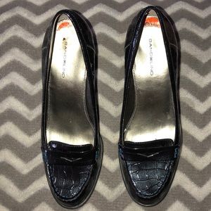 Navy loafers with chunky heel